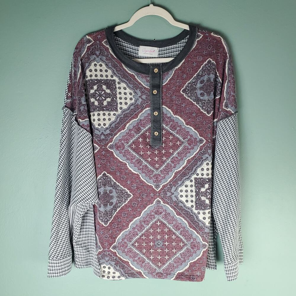 Sugarfox Womens Chasing Dreams Contrast Print Dolman Boho Top See Measurements